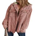 thumbnail image 1 of MesaSe Womens Corduroy Shacket Jacket Long Sleeve Button Down Color Block Hooded Coat with Pockets, 1 of 7