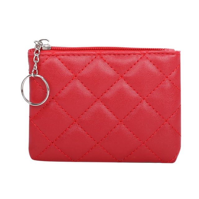 Ediodpoh Women's Mini Zip Purse Quilted Embroidery Small Wallet For Cards Compact And Stylish Red