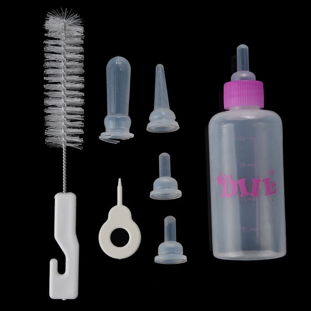 Pet Bottle Kit, Squeeze Liquid Replaceable Silicone Teat for Newborn Kittens, Puppies, Rabbits, Small Animals Replacement Teat Cat Feeding Bottle Feeding Tool