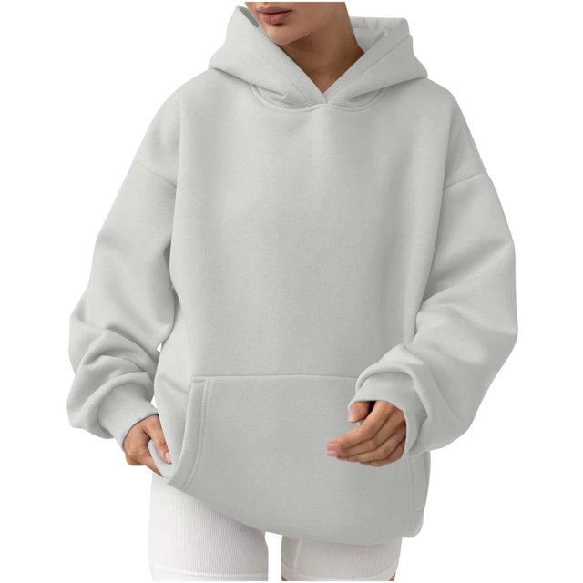 MeetoTime Women's Oversized Sweatshirt Fall Lightweight Long Sleeve Hoodie Fleece Pocket Pullover Tops