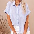 thumbnail image 2 of Babysbule Womens Tops Clearance Ladies Solid Color Cotton And Linen Shirt Short Sleeve Lapel Button Top, 2 of 9