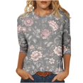 thumbnail image 2 of Soki 3/4 Length Sleeve Womens Tops Floral Crewneck Shirts Casual Tunic Blouses Summer Basic Tees, 2 of 5