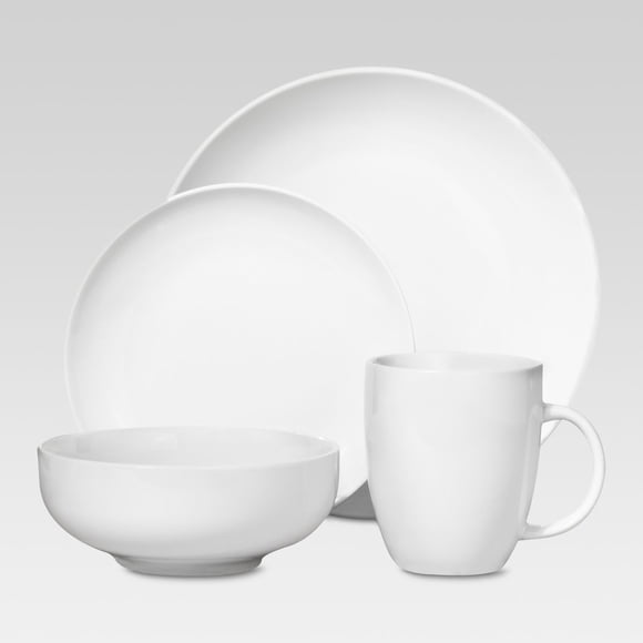 16-Piece Porcelain Dinnerware Set, White Round Coupe Plates & Bowls, Service for 4, Microwave & Dishwasher Safe – Threshold™