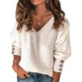 thumbnail image 1 of Innerwin Pullover Solid Color Women Knit Tops Work V Neck Loose Tunic Blouse White XXL, 1 of 2