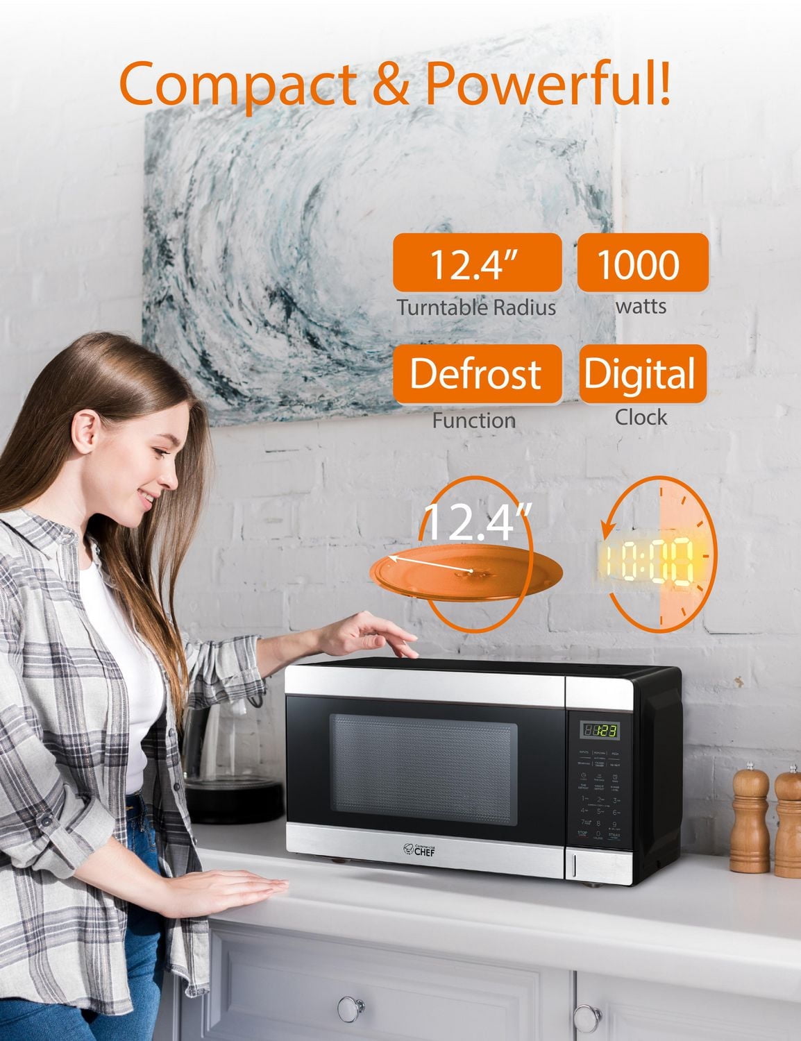 Micro-ondes de 1,1 pi3 avec 10 niveaux de puissance, petit micro-ondes avec bouton-poussoir, micro-ondes de comptoir de 1 000 W