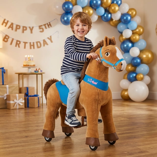 PonyCycle Kid-Powered Ride-On Horse Toy, No Battery, Hand Brake, Ages 3-4, Brown, E337