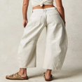 thumbnail image 4 of QJUHUNG Women  Loose Jeans Solid Color Mid-Rise Barrel Denim Pants, 4 of 6