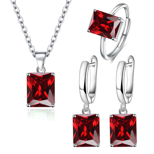 LYMAYTER Necklace Earrings 4Pcs/Set Finger Ring - Rectangle, Cubic Zirconia, Vintage