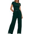 thumbnail image 1 of Birdeem Blouses pour Femmes 2 Pcs Mode Femme Col Rond Uni Manches Courtes Blouse + Pantalons Longs Taille Élastique Ensembles, 1 of 12