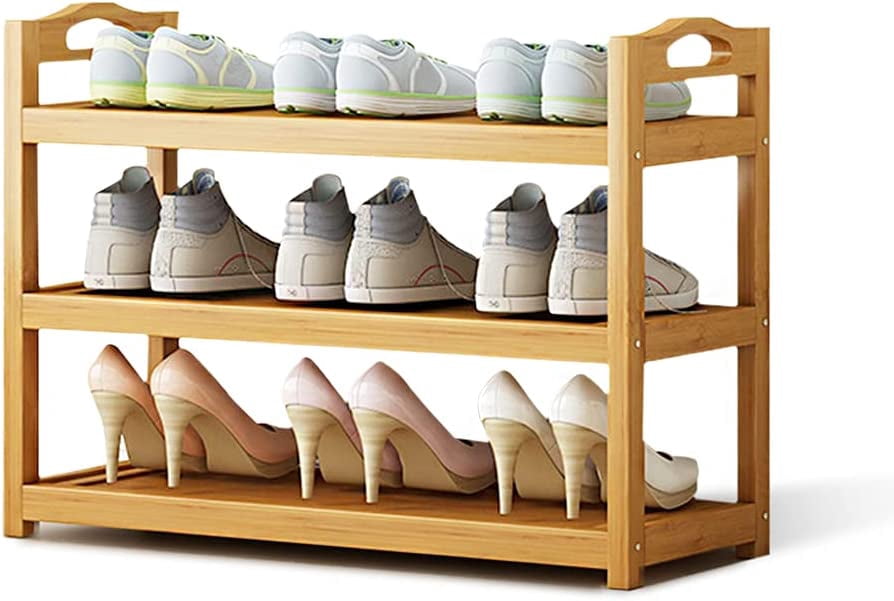3 Tiers Shoe Rack Zzbiqs Shoe Storage Organizer, Bamboo, Wood, up to 12 Pairs