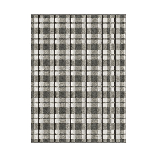 Mainstays Indoor Modern Plaid Machine-Tufted Gray and White Area Rug, 3' x 4', Machine Washable, Non-Slip Backing