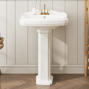 Bingirl 23 - Inch by 19 - Inch Ceramic Bathroom Pedestal Sink with Backsplash and Three Faucet Holes, a Traditional Vanity Alternative