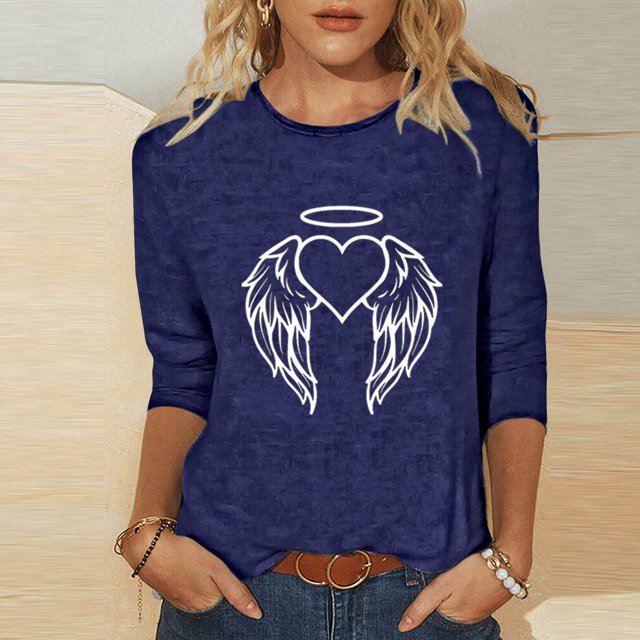 Aqestyerly Blouse Décontractée pour Femme, Imprimé Amusant, Coupe Ample, Col Rond, T-Shirt à Manches 3/4, Doux, Été, Quotidien, Haut Mode, Tee HWRETIE