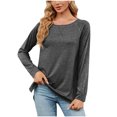 thumbnail image 1 of Timegard Womens Tops Round Neck Long Sleeve Comfy Loose Solid Color Blouse Casual Tops Basic Tee Shirts, 1 of 5