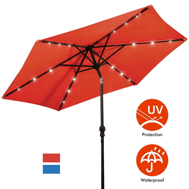 Patiojoy 9FT Patio UV Protection Tilt Solar Powered Umbrella with LED Lights Orange No Base
