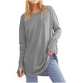 thumbnail image 1 of Tuniques à Manches Longues pour Femmes avec Trous pour les Pouces, Couleur Unie, T-Shirts Décontractés Amples, Automne, Tendance, Col Rond, Chandail à Enfiler, Blouses, Gris, P, 1 of 6