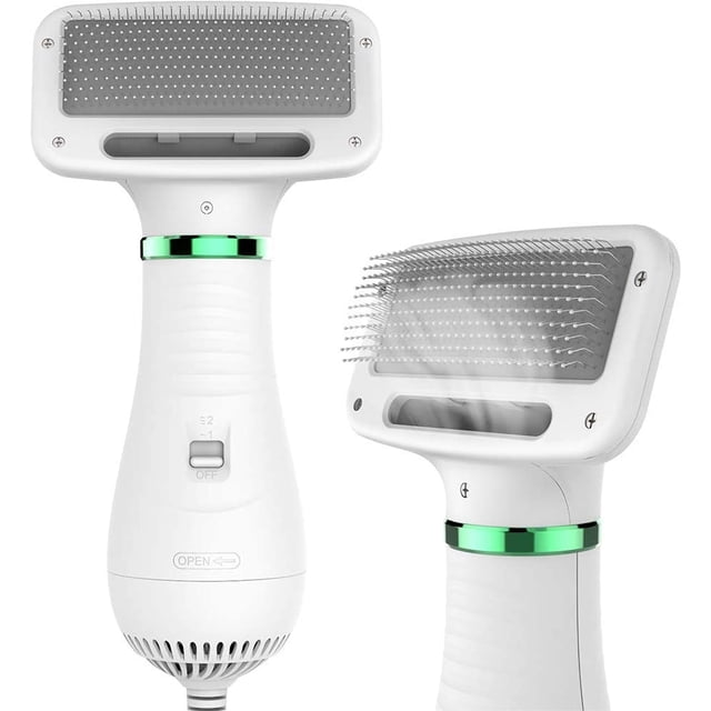 Pet Hair Dryer, 2 in 1 Pet Grooming Hair Dryer with Slicker Brush, Home Dog Hair Dryer with Adjustable Temperatures Settings, for Small and Medium Dogs and Cats