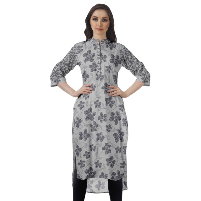Moomaya Kurta Tunique à Ourlet Droit Imprimée pour Femmes, Kurti à Col Mandarin, Tenue d'Été