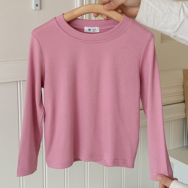 RXIRUCGD 1-12 Ans T-Shirt de Base Décontracté Ample Uni pour Enfants à Manches Longues à Col Rond Haut/chemise ( Rose, Taille : 2-3 Ans )