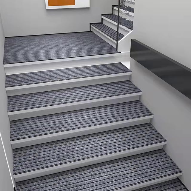 7pcs Horizontal Striped Brushed Stair Mats, Household Step Mats, Absorbent Non Slip Sound Insulation Carpet, Polyester Material, Soft Touching, Wear Resistant, Easy To Clean
