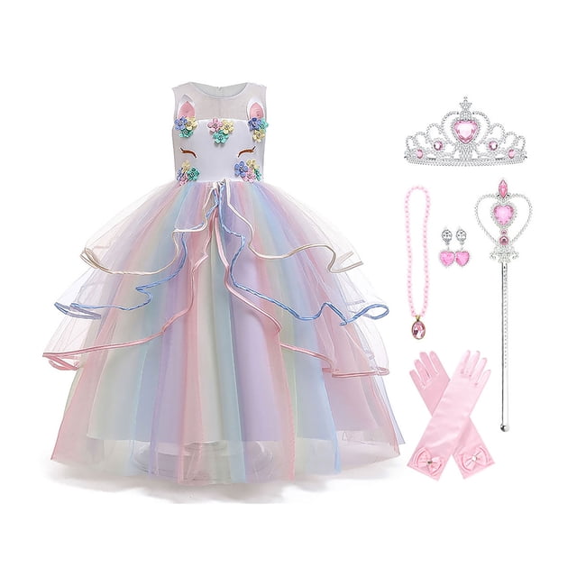 Girls' Unicorn Costume Princess Long Maxi Dress for Birthday Party