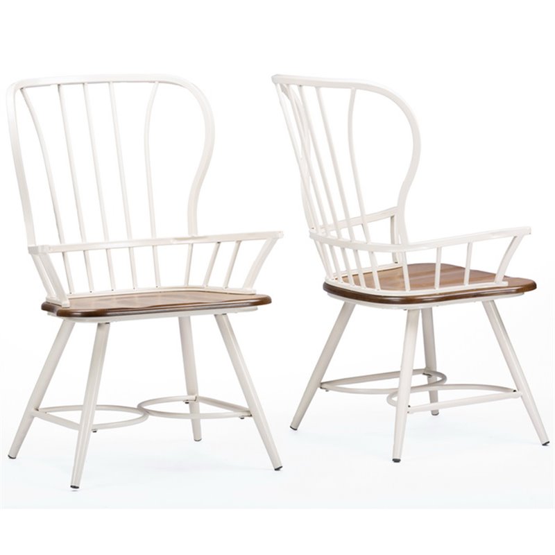 Baxton Studio Chaise de Salle à Manger Longford Windsor Blanche (Ensemble de 2)
