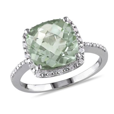 Bague cocktail de forme auréole Tangelo avec quartz verte 4 CT PBT et diamants 0,10 CT poids total en argent sterling