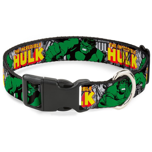 Dog Collar Plastic Clip The Incredible Hulk Action Poses Stacked Comics 11 to 17 Inches 1.0 Inch Wide
