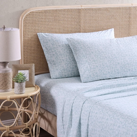 Tommy Bahama Queen Cooling Sheet Set �?? 100% Cotton Percale, Crisp & Breathable Sheets for Hot Sleepers, Lightweight, Cool Zone Blue Sky, Deep Pocket