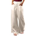 thumbnail image 1 of Pantalon Grand en Lin pour Femmes, Taille Élastique à Cordon, Palazzo Décontracté avec Poches, 1 of 6