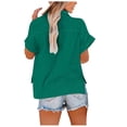 thumbnail image 3 of Meichang Womens Cotton Linen Button Down Shirts Short Sleeve Tshirts Collared Tops Plus Size Solid Basic T Shirts with Pocket, 3 of 5