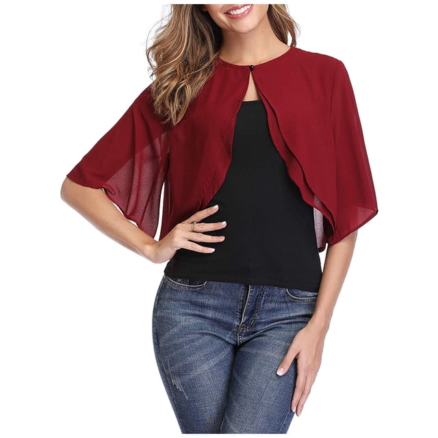 Timegard Boléros pour Robes en Mousseline Légers à Manches Courtes Cardigan Ouvert à l'Avant Manteau Châle Cape