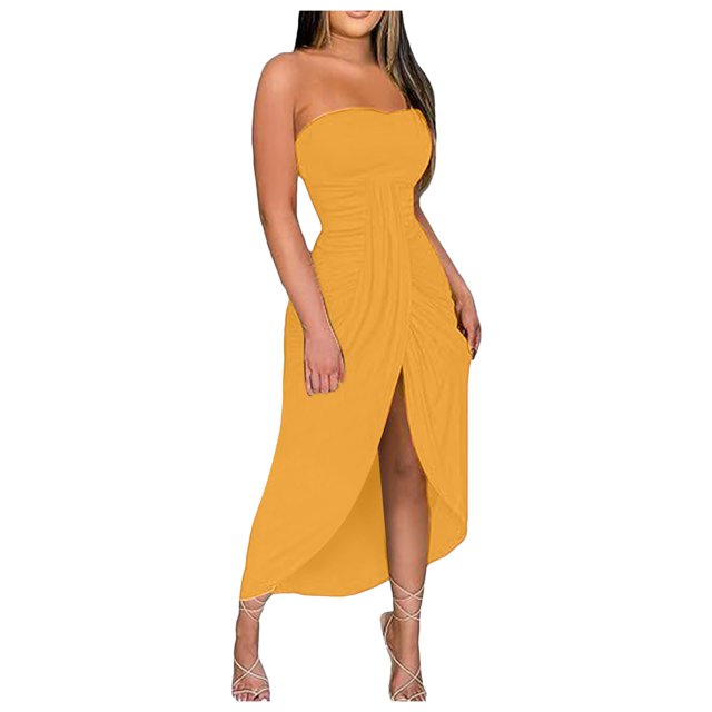 JIRNDf Robes de Printemps pour Femmes 2025 Tendance Plage Débardeur Sans Manches Ample Col Rond Robe Bohème Femme Ligne A Jaune P