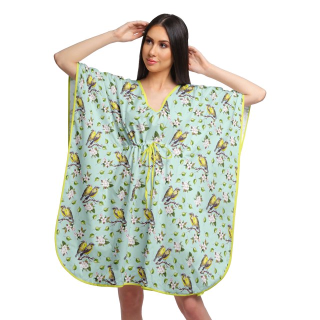 Moomaya Robe Courte de Caftan de Plage, Robe de Couverture Imprimée, Kaftan pour Femmes, Tenue de Plage, Couverture