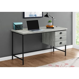 Monarch Specialties Bureau d'ordinateur, Bureau à la maison, Ordinateur portable, Tiroirs de rangement, 55"l, Travail, Métal, Stratifié, Gris, Noir, Contemporain, Moderne