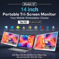 thumbnail image 2 of TUTT 14” Dual Portable Monitor | 16:10 Ratio FHD IPS Triple Screen Extender | Rotating Right Screen | Stand Alone | H5 Converter Cable | Windows, Mac OS S7, 2 of 10