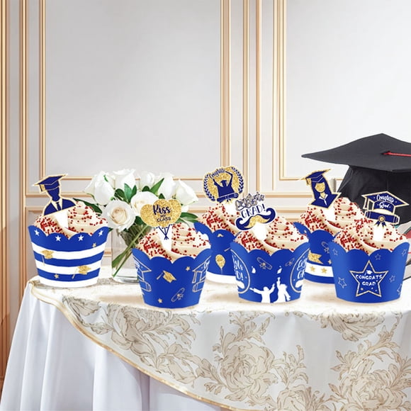 TIMIFIS Paper Cupcake Liner, Home Decor Cake Cup Graduation Season Cupcake Liner 6Pcs Cake Topper 6Pcs Graduation Party Supplies Decoration