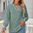 thumbnail image 4 of IROINID Reduced Womens Long Sleeve V-Neck Shirts Lounge Comfortable Solid Color Ruffle Sleeve Tops Blouse,Green, 4 of 5