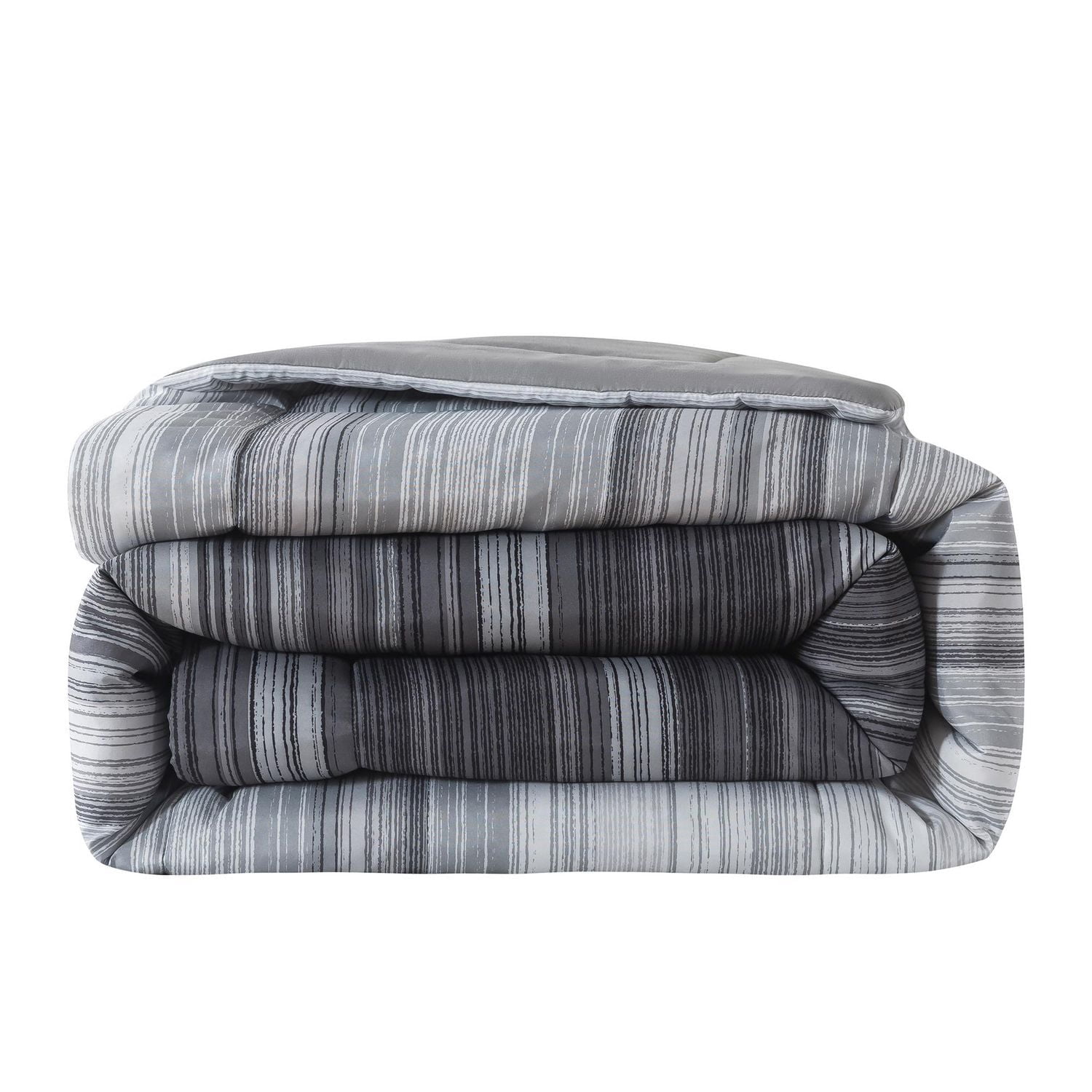 Mainstays – Ensemble de literie tout-en-un réversible avec couette et draps, 5 pièces, simple très grand (Twin XL), rayures grises