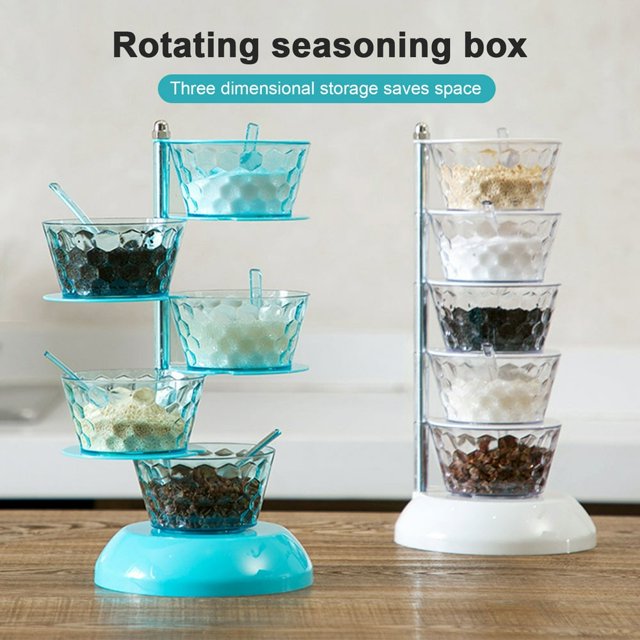 Boîtes de Bouteilles d'Assaisonnement de Cuisine Cadre en Plastique Support de Rangement Rotatif pour Condiments