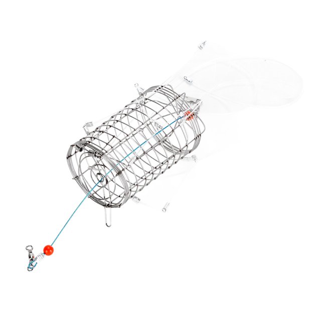 Crabe Réutilisable avec 8 Boucles, Pièges à Appâts en Fil d'Acier Inoxydable Cylindrique avec Corde en Nylon, Attrape-Fruits Efficace