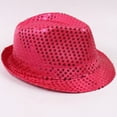 thumbnail image 3 of TiaoBug Women Men Sequin Fedora Hat Disco Hat Jazz Dance Hat Hip-Hop Rapper Stage Performance HotPink One Size, 3 of 4