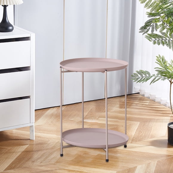 Double-Tier Plastic Side Table with Carbon Steel Frame, Small Coffee Table for Living Room, 20.47x15.75in