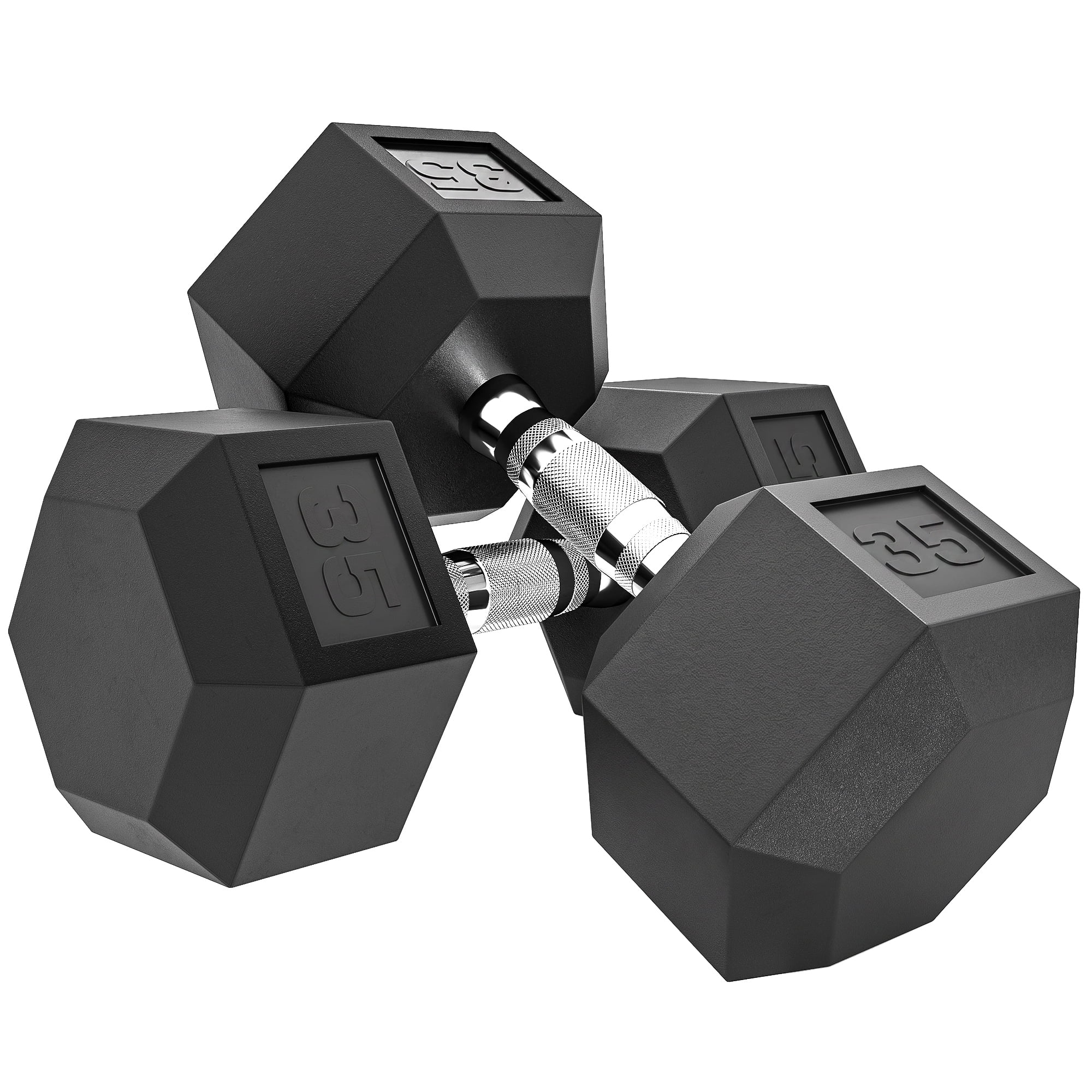 Soozier 2 x 35 lbs Rubber Hex Dumbbell for Body Fitness Training, Black