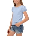 thumbnail image 4 of hengsof T-Shirts à Manches Courtes Bouffantes pour Filles, Col Ras du Cou, Coton Uni, Respirant, T-Shirt Décontracté d'Été, Hauts pour Enfants de 1 à 15 Ans, 4 of 8