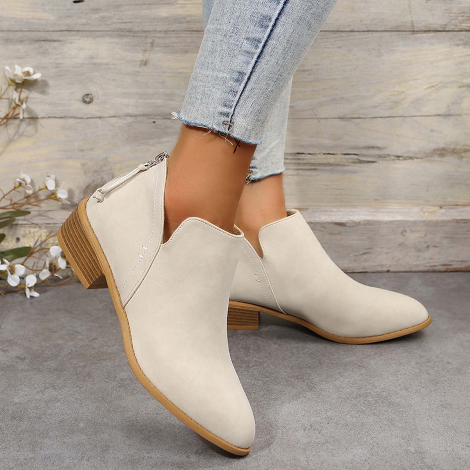 TIMIFIS Bottines pour Femmes à Talon Bas Plat / Bottines Chelsea Bottes de Mode d'Hiver Automne Cadeaux de Noël pour Femmes
