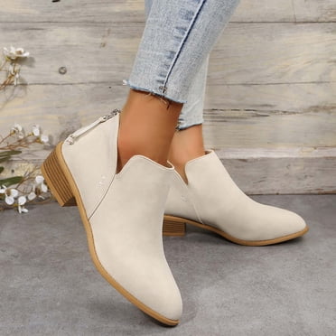 EGNMCR Bottines pour Femmes Bottes d'Hiver pour Femmes Talon Épais Talon Bas Bottes à Bout Pointu Chaussures à Fermeture Éclair Arrière