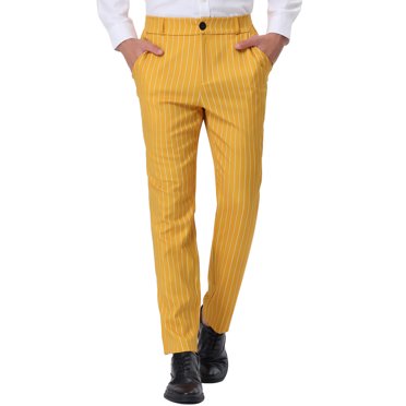 INSPIRE CHIC Pantalon pour Homme Rayures Fermeture Éclair Poches avant Pantalon Habillé 38 Jaune Blanc