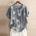 thumbnail image 1 of Pisexur Hauts Grande Taille pour Femmes Été T-Shirts à Manches Courtes Col Ras du Cou Imprimé Pissenlit Hauts Amples Blouses en Lin Confortables, 1 of 4