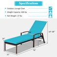 thumbnail image 2 of Gymax Adjustable Rattan Chaise Lounge Chair - Set of 1, Turquoise, 2 of 5